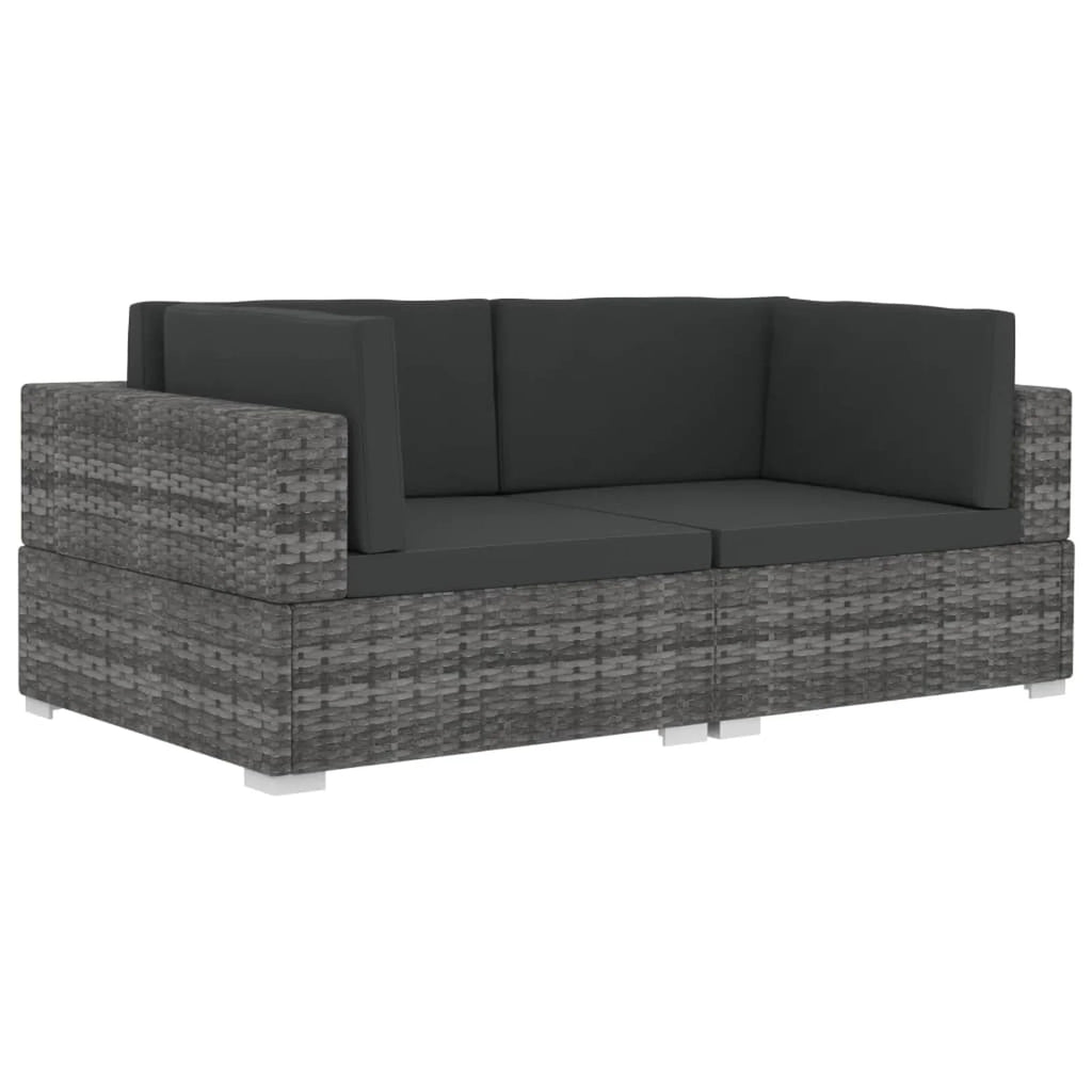 2 Piece Gray Poly Rattan Patio Sofa Set with Cushions M4346