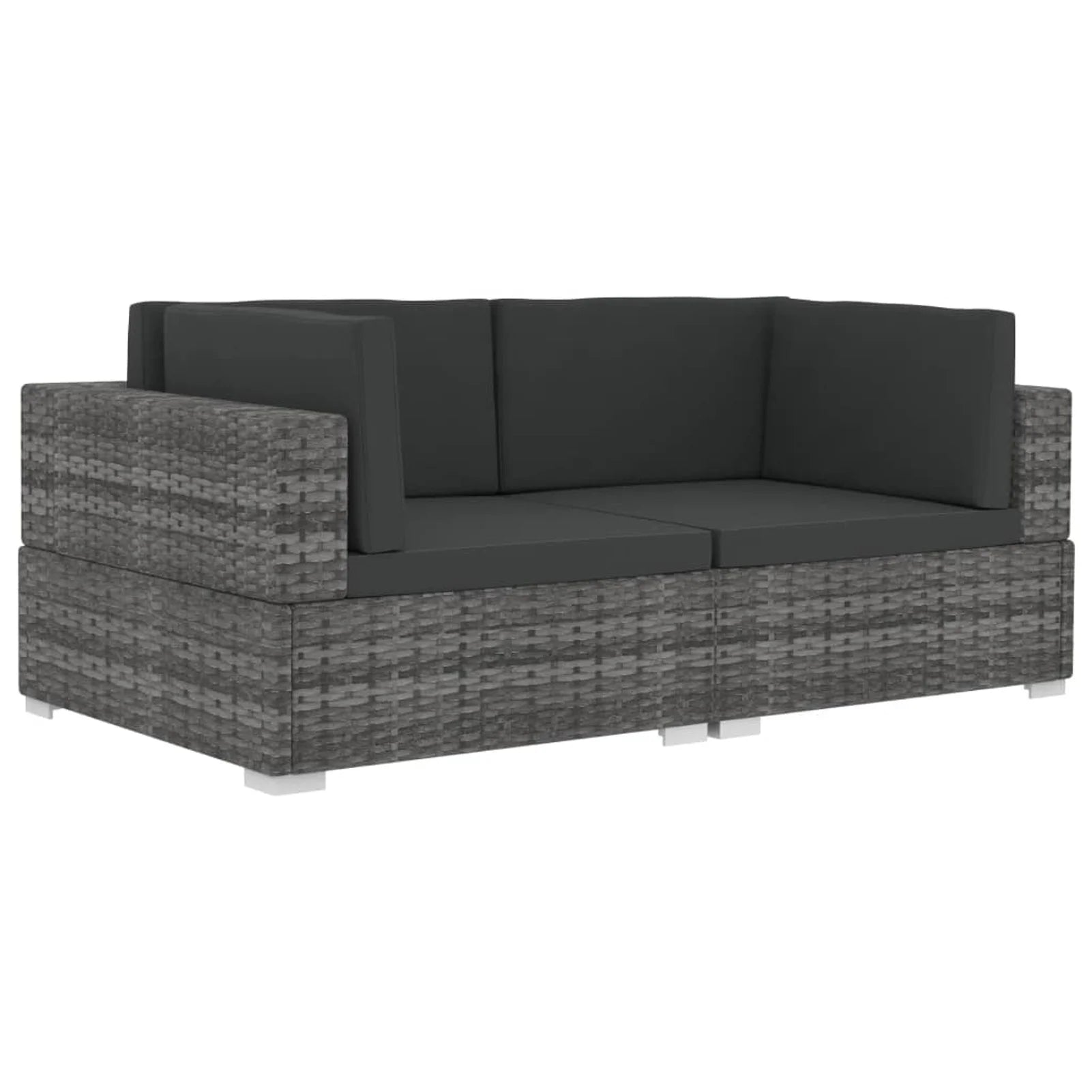 2 Piece Gray Poly Rattan Patio Sofa Set with Cushions M4346