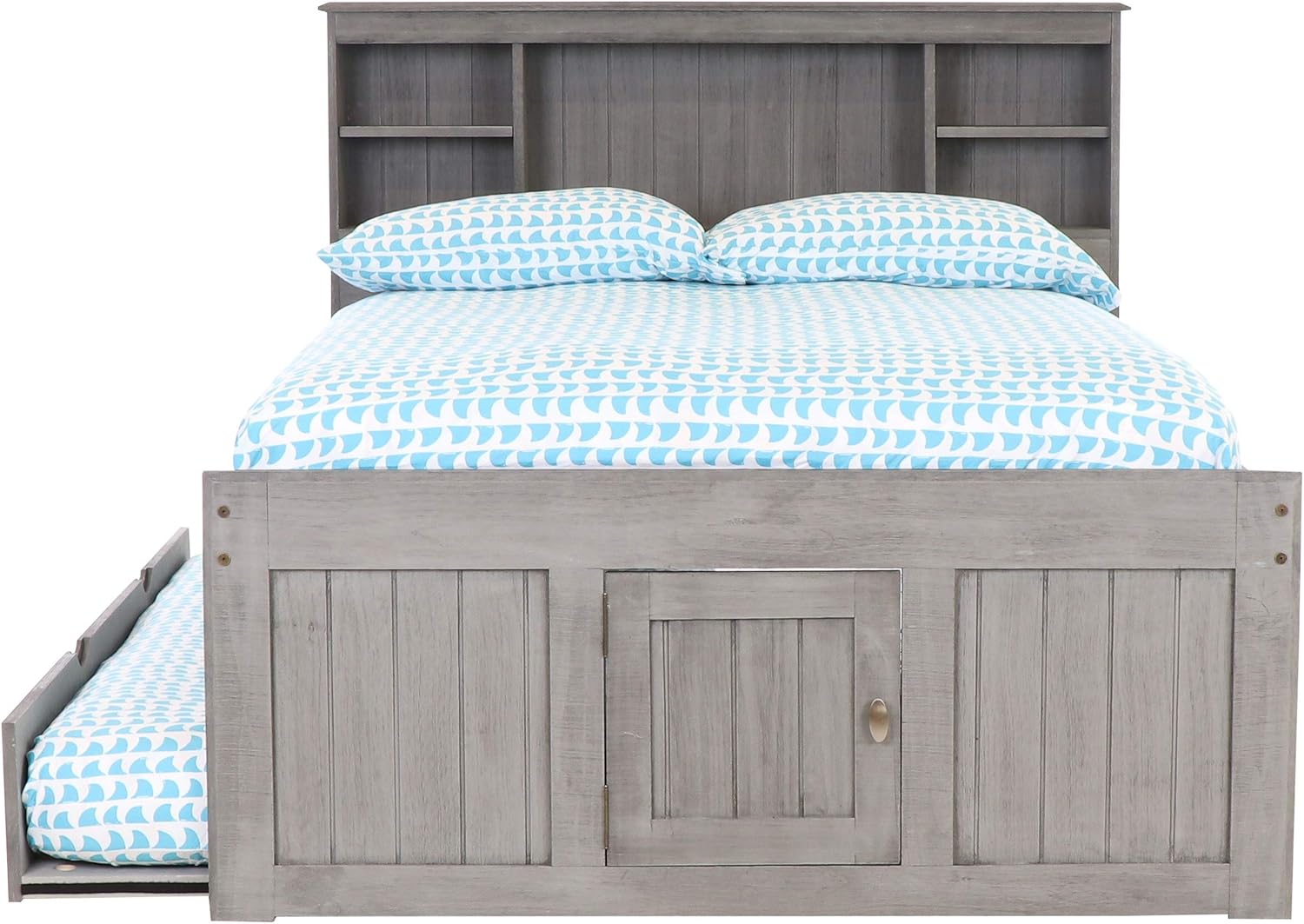 Charcoal Full Bookcase Bed with 3 Drawers and Twin Trundle I359