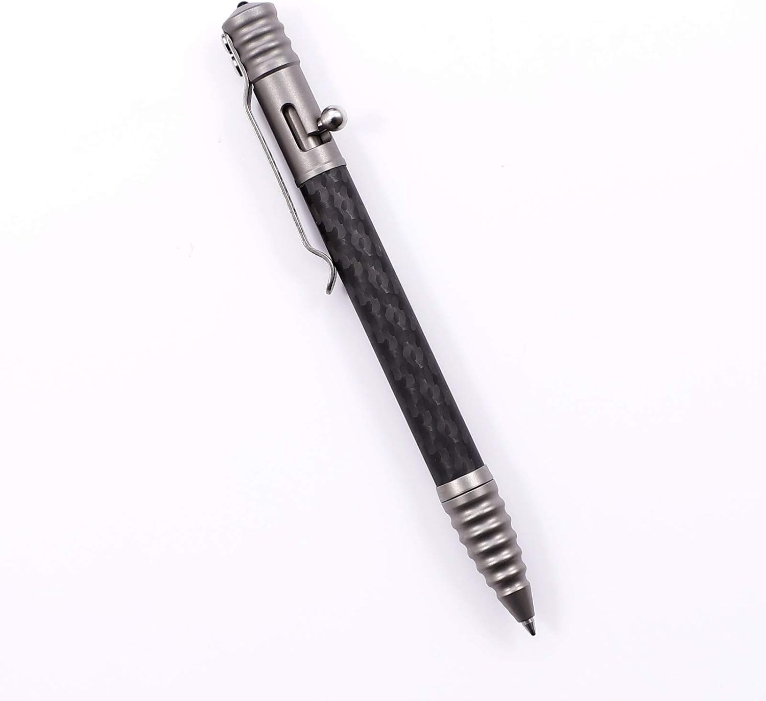 Titanium Tactical Pen with Glass Breaker Tool, Bolt Action Pen in Carbon Fiber barrel M401