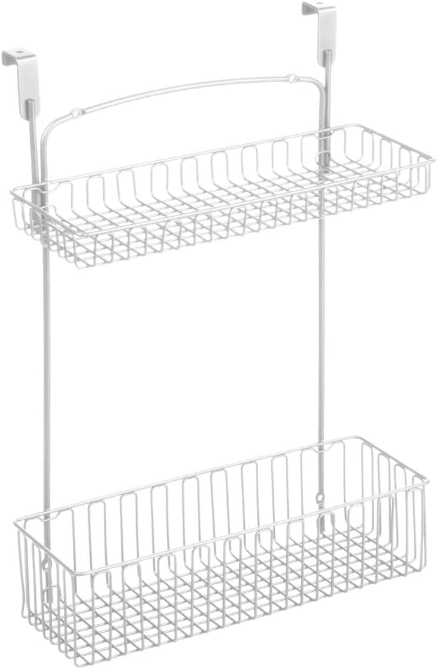 Matte White Metal Over Cabinet Kitchen Storage Organizer Basket, 2 Pack F76013