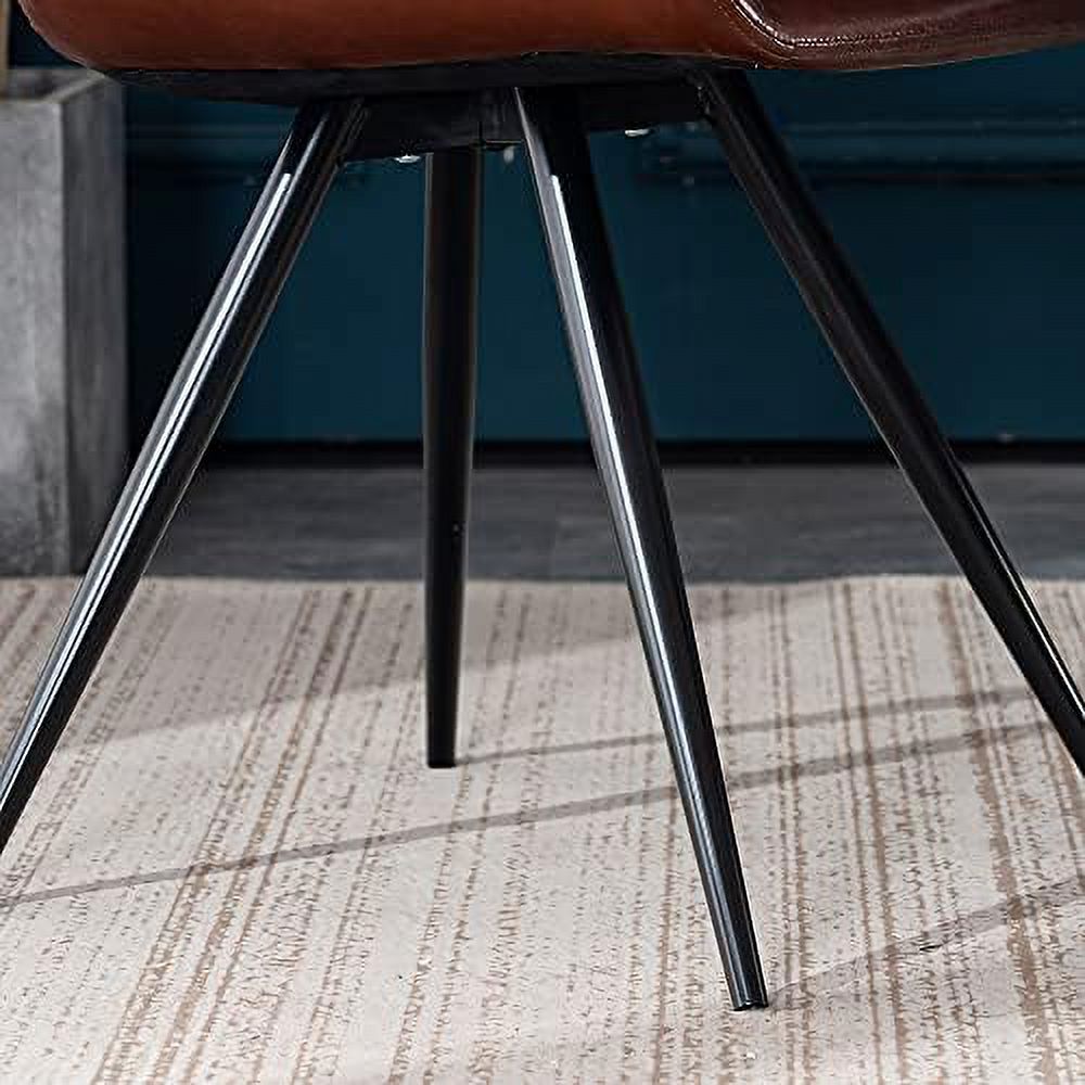 Upholstered Faux Leather Dining Chairs Set of 2 with Black Metal Legs I91082