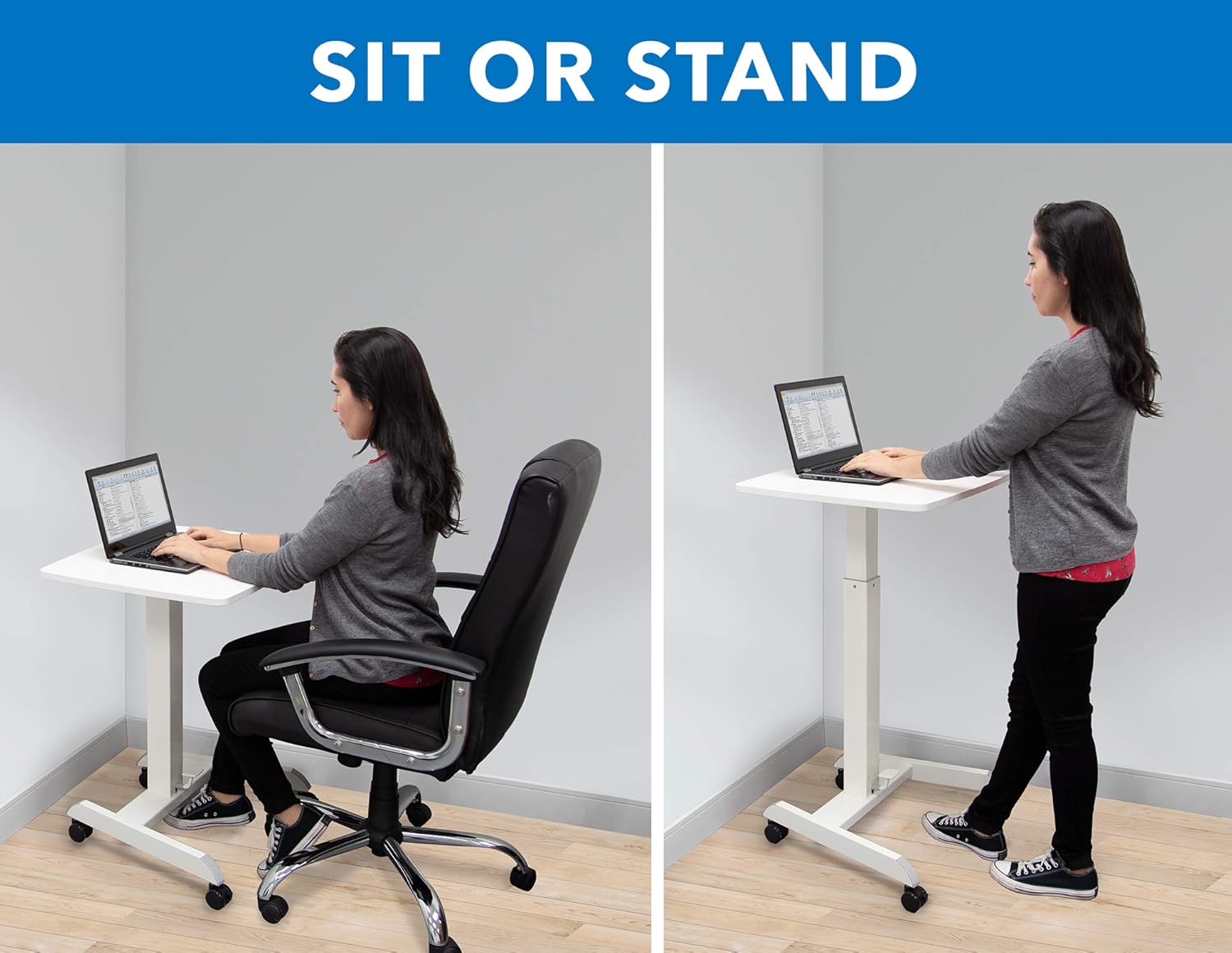 White Adjustable Rolling Laptop Desk with Wheels P16717