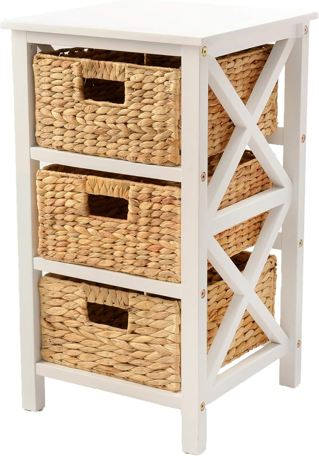 White 3 Tier End Table with 3 Baskets A234133
