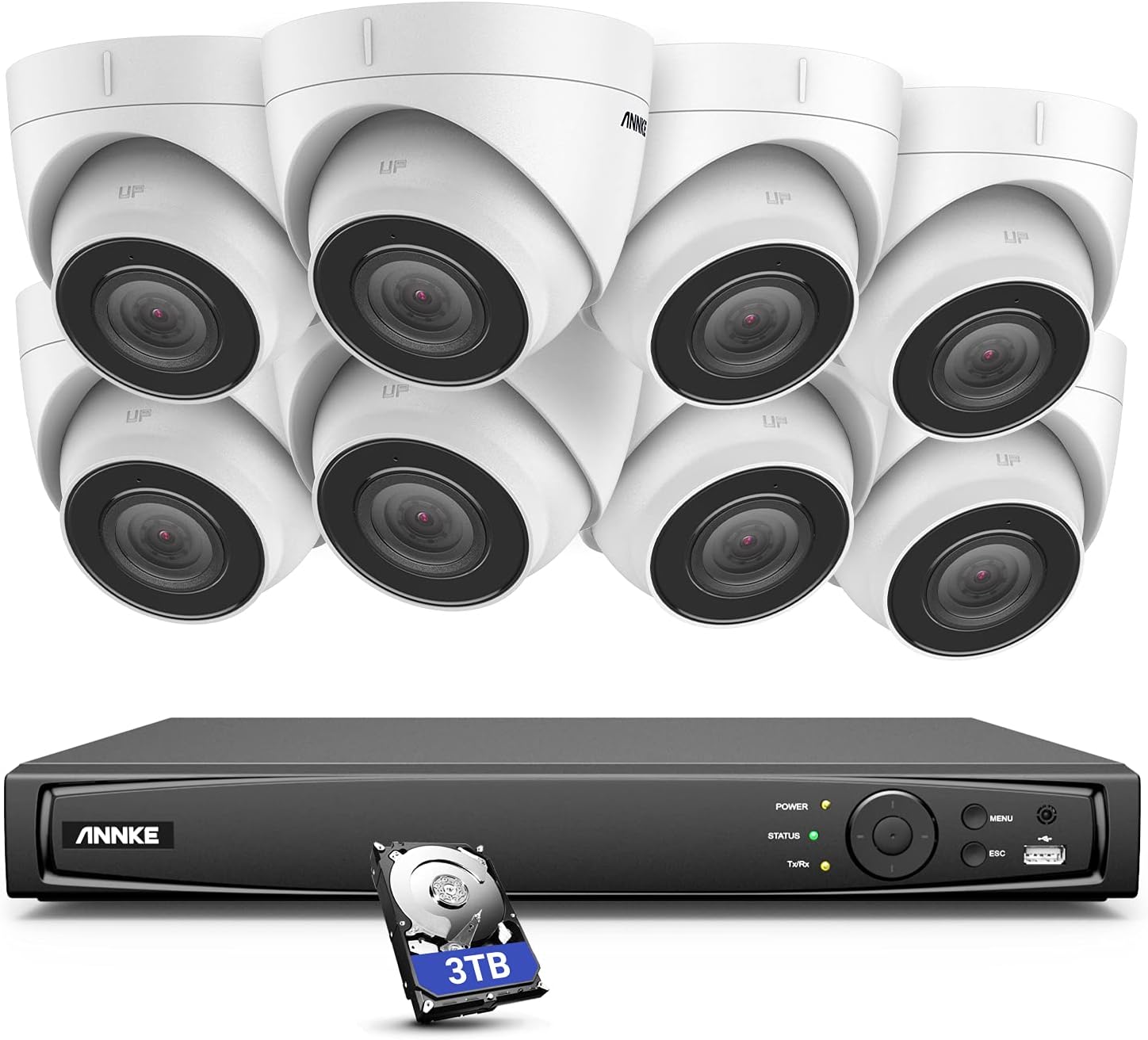 16CH PoE Security Camera System with 8X 5MP Wired Turret IP Cameras, 4K NVR Recorder with 3TB HDD I730430