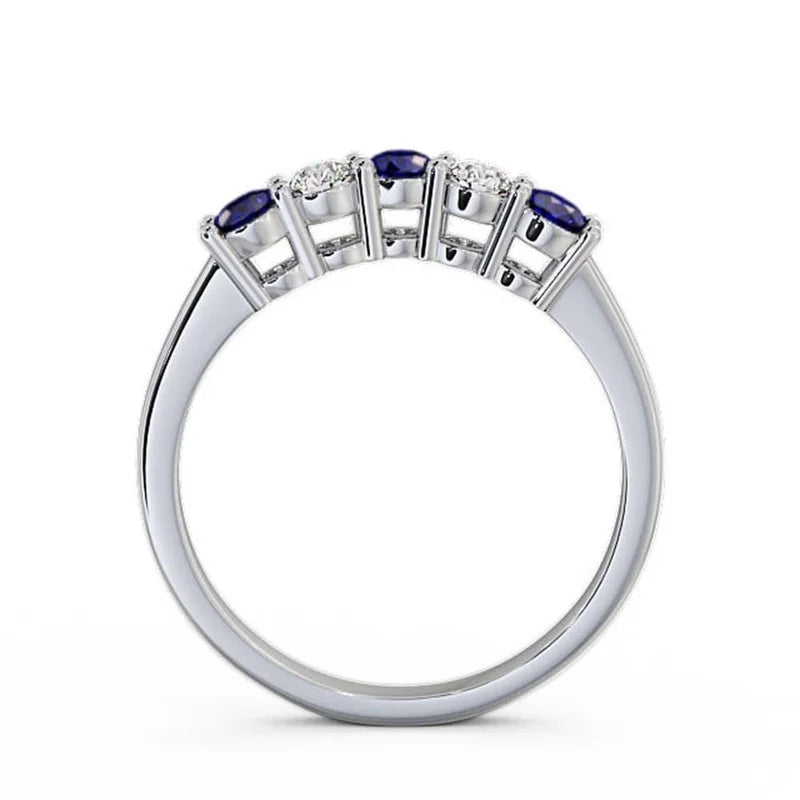 14K White Gold Eternity Band with Blue Sapphire and Diamond I4330