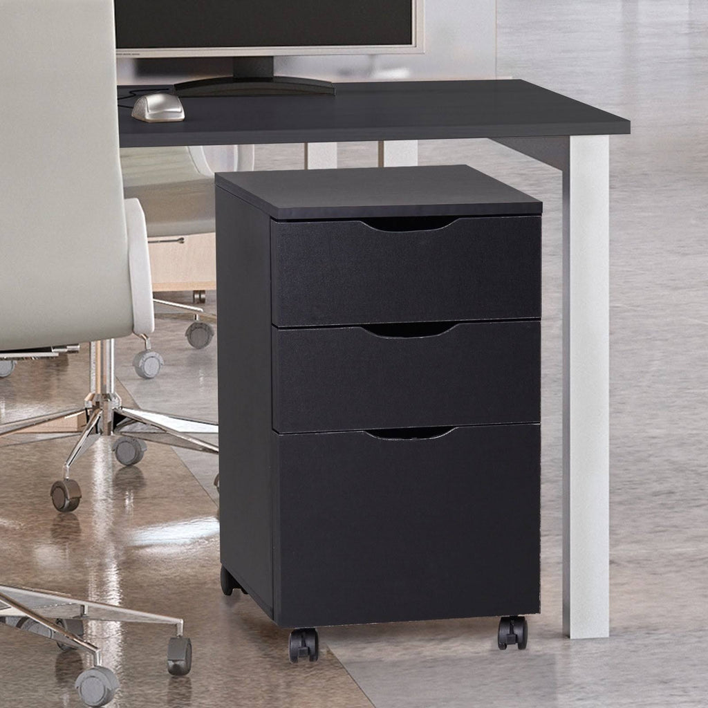 Black Wood Grain 3 Drawer Rolling File Cabinet G587516