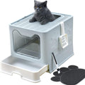 Extra Large Covered Cat Litter Box with Lid, Litter Mat and Scoop, Pack of 2 N479
