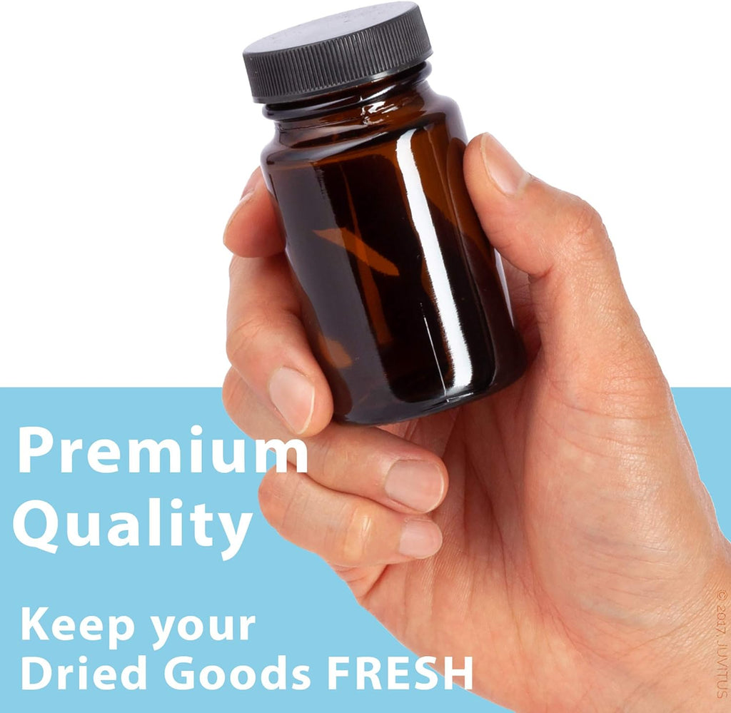 24 Pack Amber Glass Bottle with Black Ribbed Lid O76506
