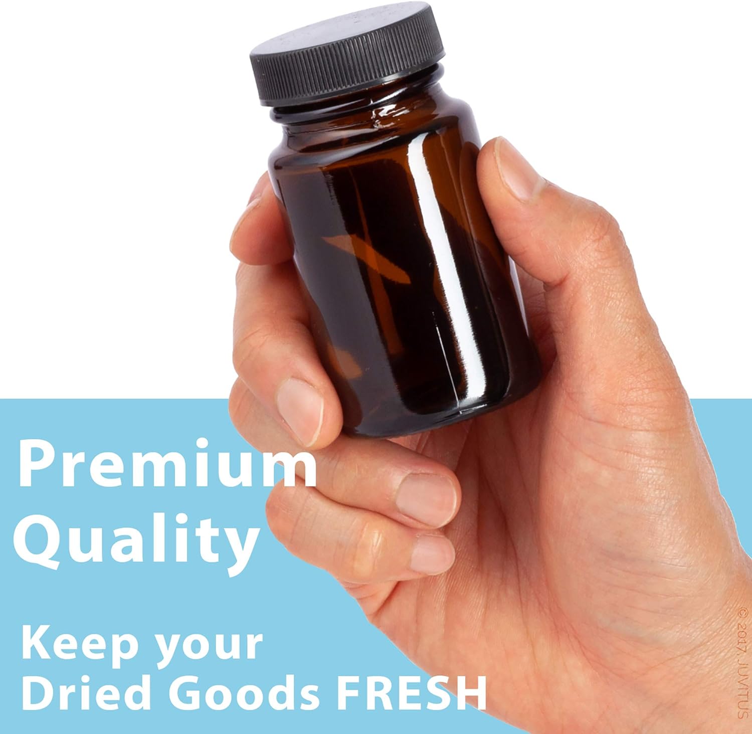 24 Pack Amber Glass Bottle with Black Ribbed Lid O76506