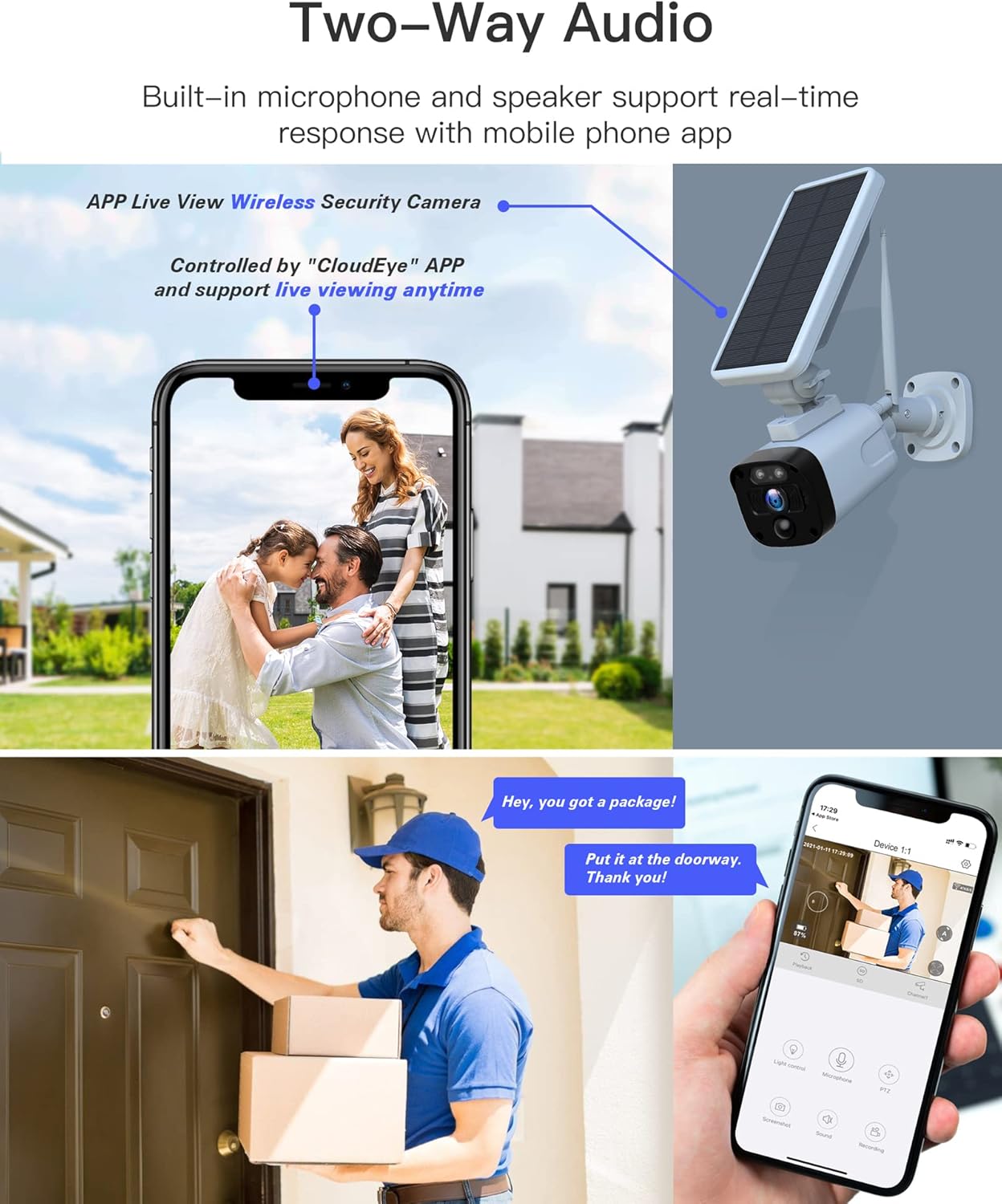 Solar Security Camera System, 4 Cameras, Solar Powered with Base Station, 2-Way Audio, Night Vision, IP65 Waterproof B268