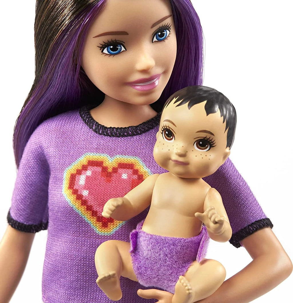 Babysitters Inc Doll & Accessories Set with Skipper Doll in Checked Skirt, Baby Doll & 4 Themed Pieces J738004