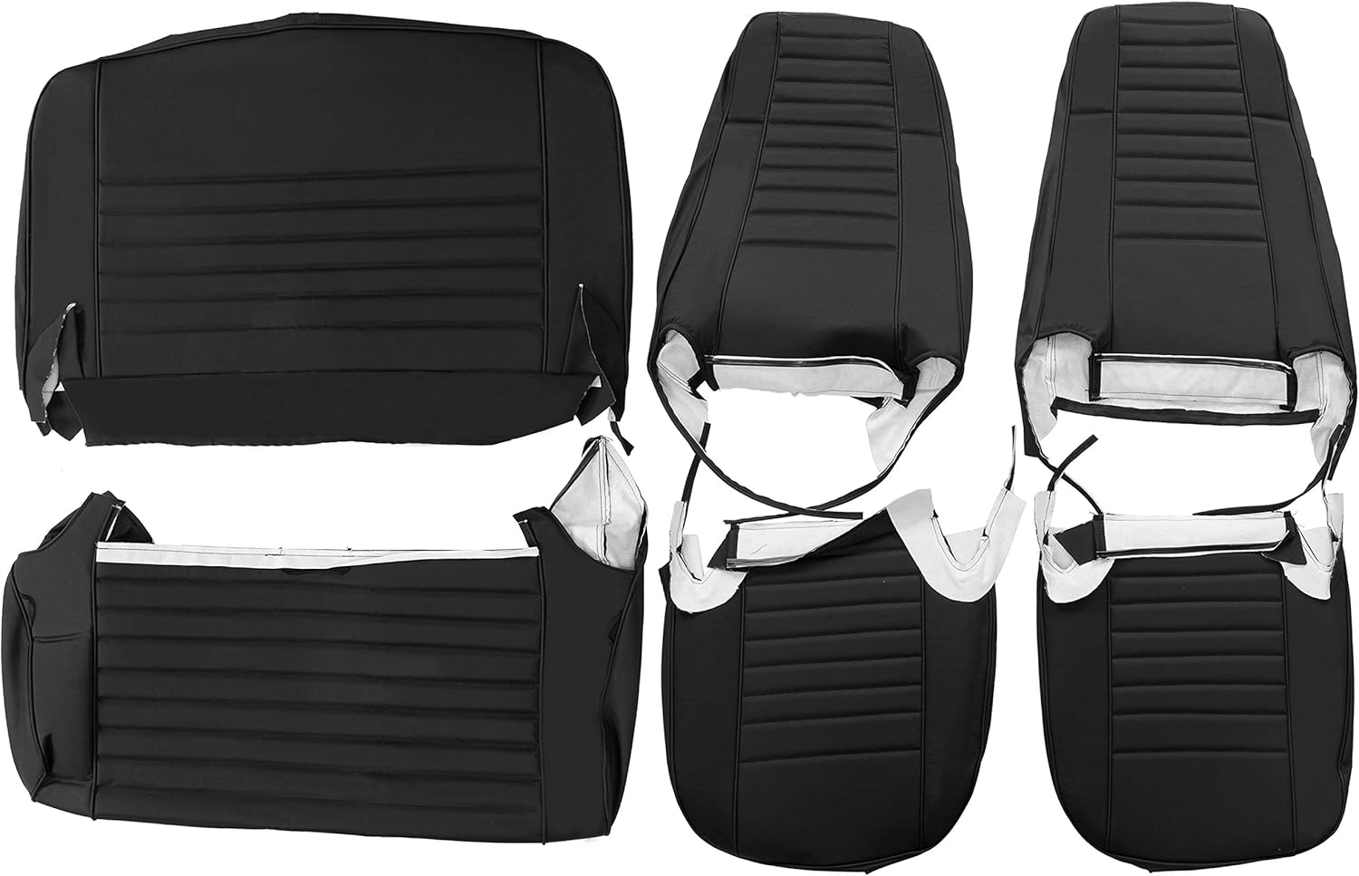 Black Faux Leather Seat Covers Front High-Back Bucket Seats & Rear Bench Seat Q5374