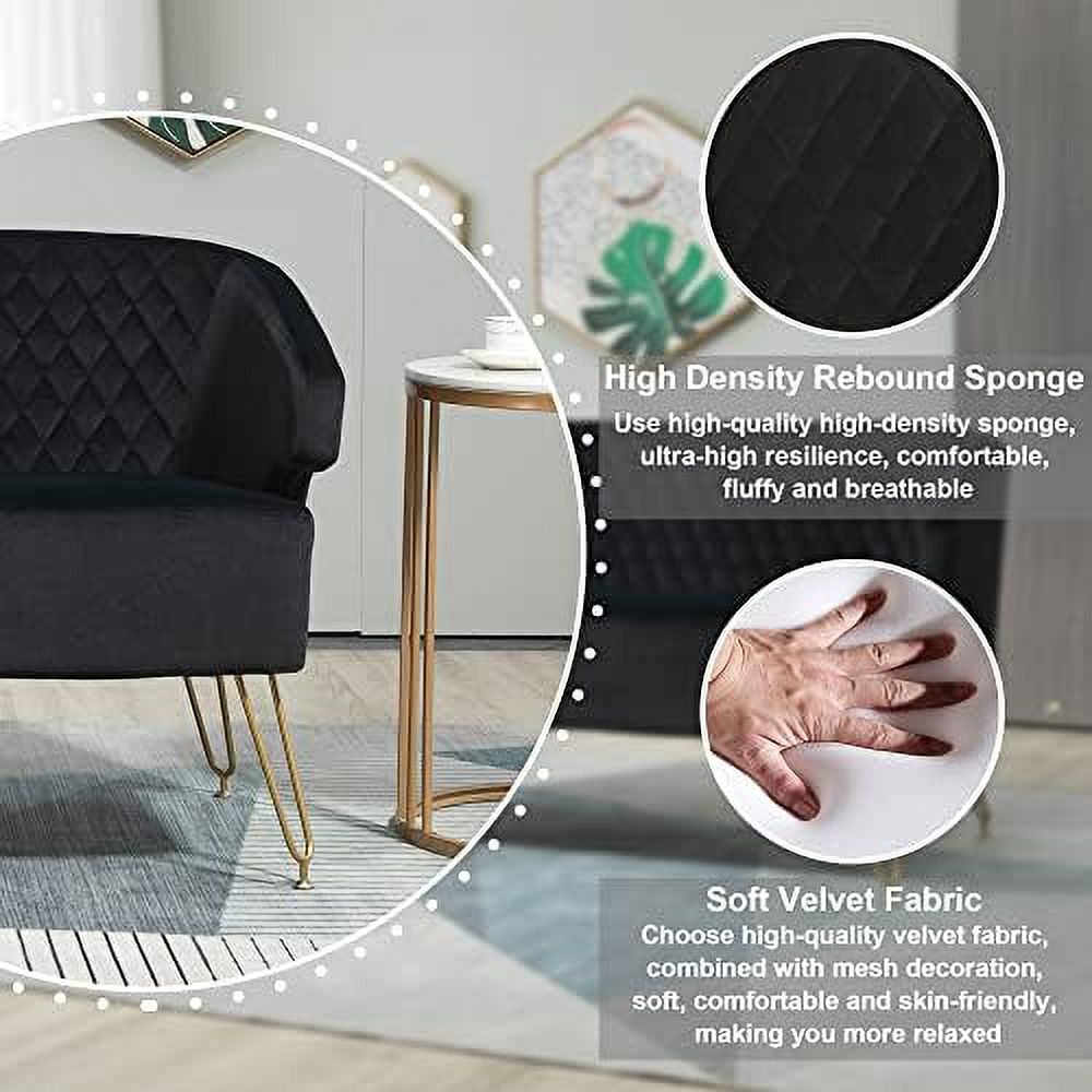 Cashmere Loveseat Sofa with Gold-Finished Metal Legs and 2 Small Pillows J711263