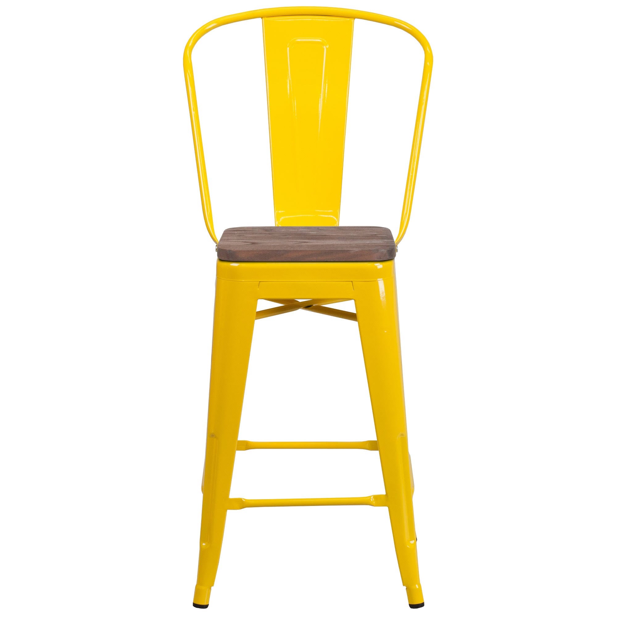 Yellow Metal Counter Height Stool with Wood Seat U973