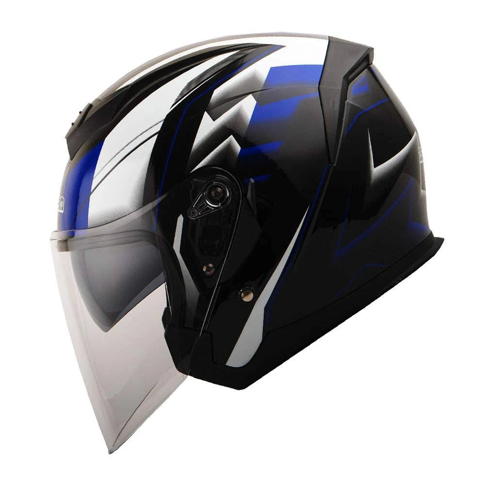 Medium Blue Motorcycle Open Face Helmet with Sun Visor M68062