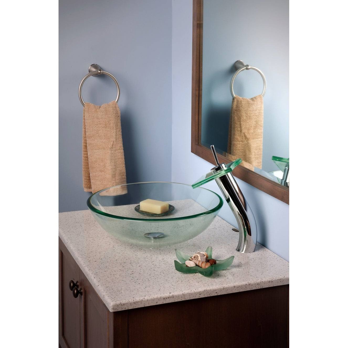 1.8 GPM Single Hole Waterfall Vessel Bathroom Faucet Oil Rubbed Bronze Brown Glass G323
