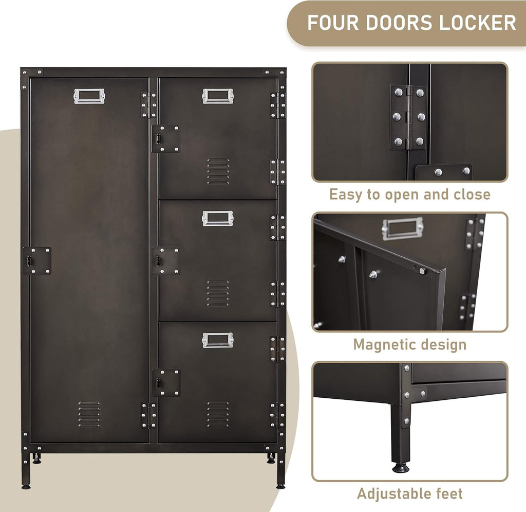 Metal Storage Cabinet with 4 Doors, 55 Height Steel Cabinet with Lockable Doors B664