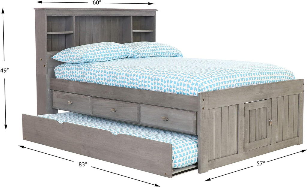 Charcoal Full Bookcase Bed with 3 Drawers and Twin Trundle I359