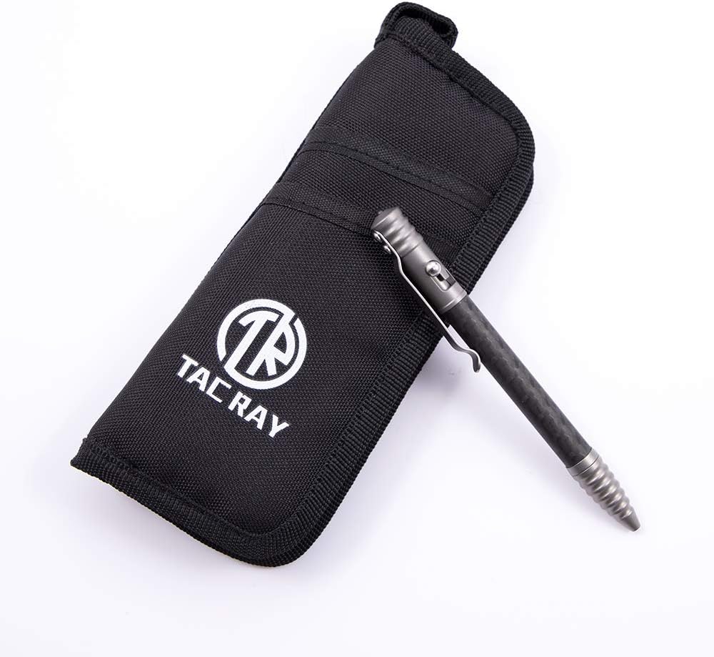 Titanium Tactical Pen with Glass Breaker Tool, Bolt Action Pen in Carbon Fiber barrel M401