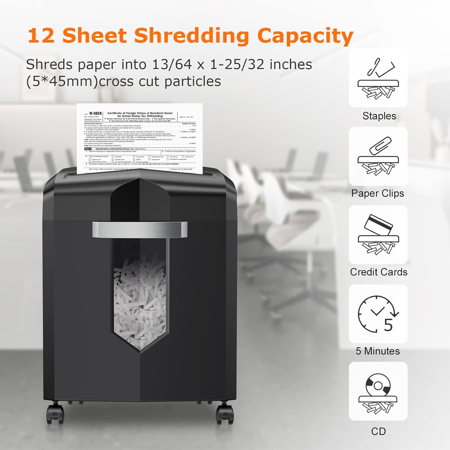 12 Sheet Cross-Cut Paper Shredder with 3.96 Gal Pullout Bin U1656