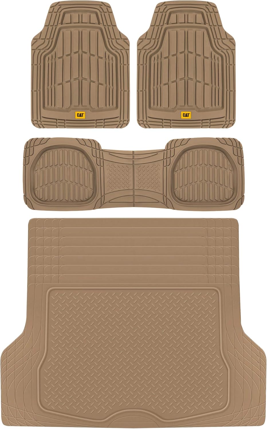 3-Piece Deep Dish Rubber Car Floor Mats with Trunk Cargo Liner F624