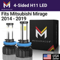 Mitsubishi Mirage 4 Sided H11 H9 H8 LED Headlight Bulb 6000K Diamond White 12V 60W 10000LM Fog Light W203