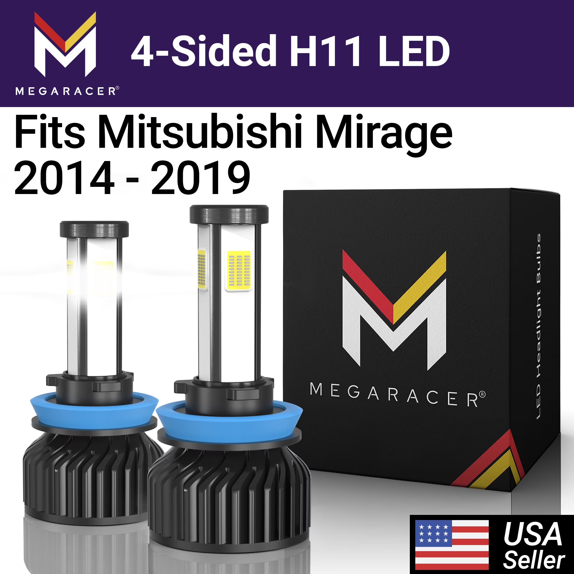 Mitsubishi Mirage 4 Sided H11 H9 H8 LED Headlight Bulb 6000K Diamond White 12V 60W 10000LM Fog Light W203