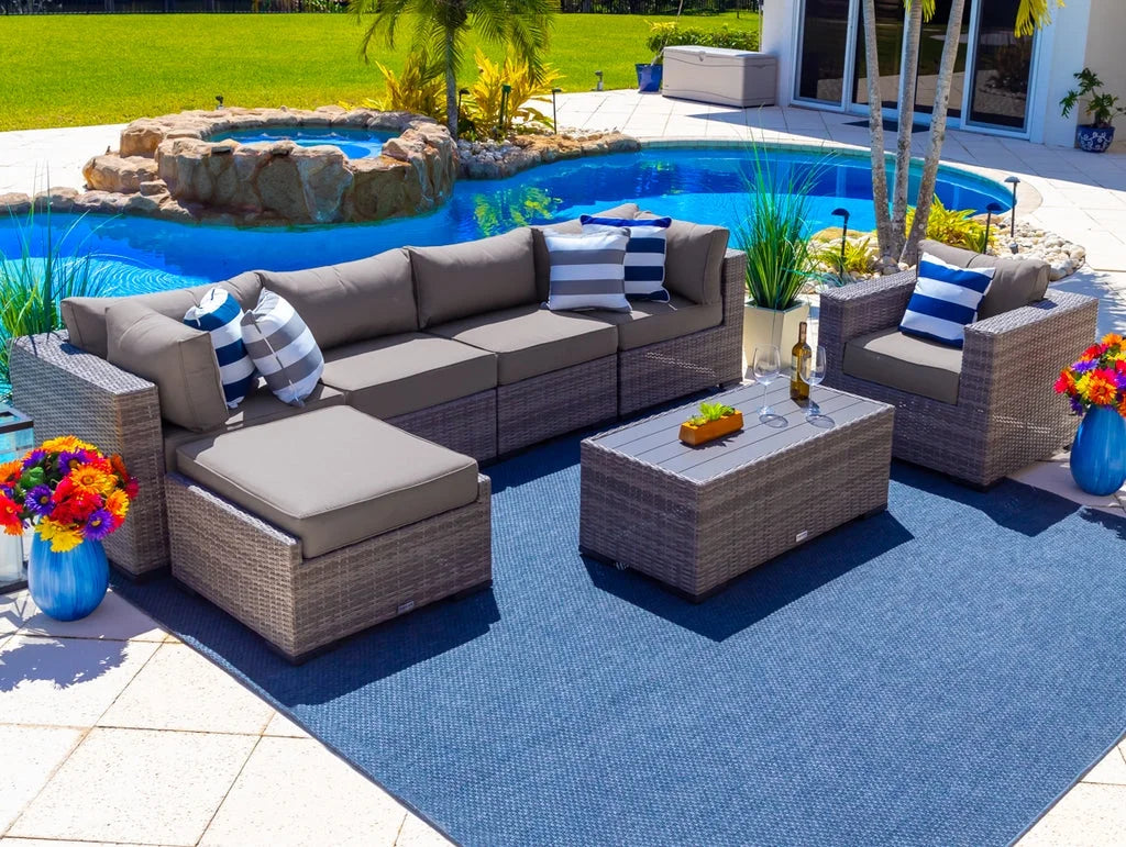 7-Piece Resin Wicker Outdoor Patio Furniture Sectional Sofa Set in Gray B192716
