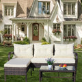 3 Piece Wicker Rattan Sectional Sofa with Beige Seat Cushions F58573