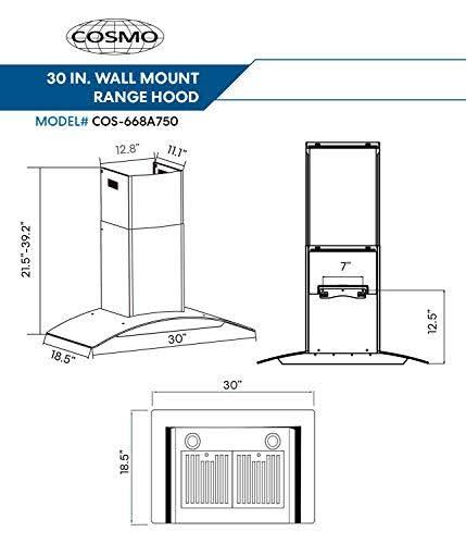 30x22 Wall Mount Range Hood with Glass, Stainless Steel A685706