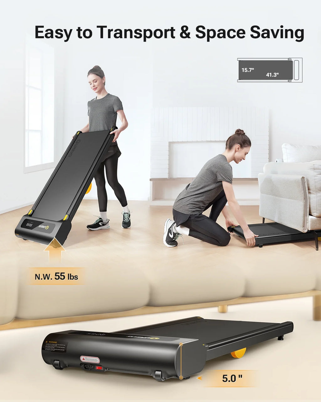 Under Desks Treadmill Walking Pad, Mini Treadmill 2.25HP 265 lb Capacity with Remote Control O9424