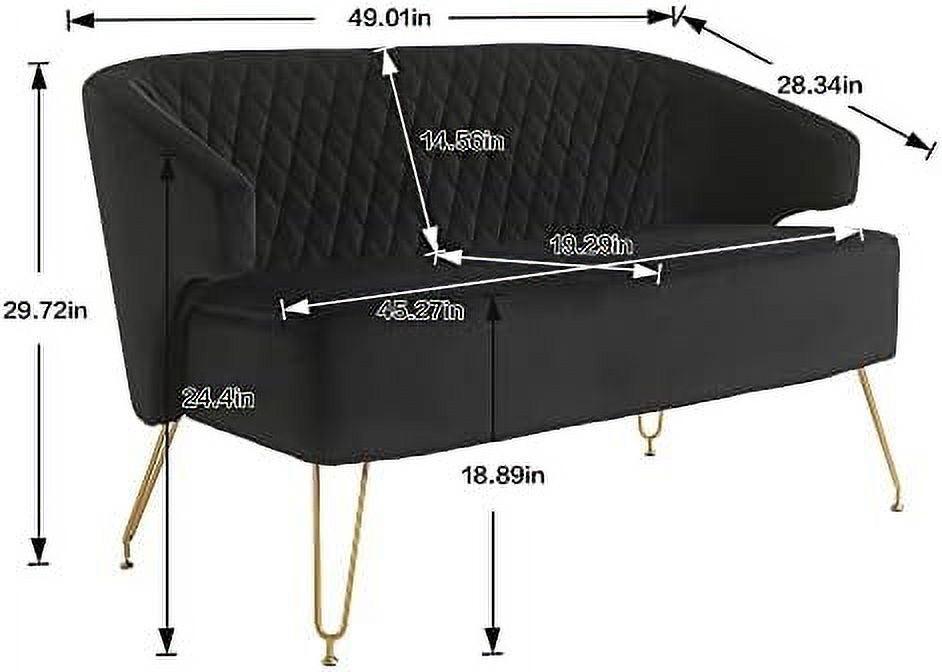 Cashmere Loveseat Sofa with Gold-Finished Metal Legs and 2 Small Pillows J711263