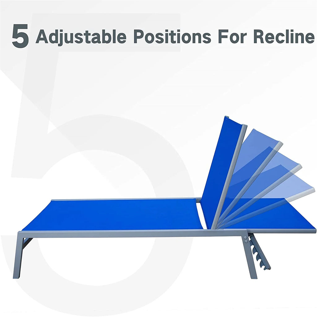 Blue 3 Pieces Adjustable Steel Textilene Patio Chaise Lounge Set W989147