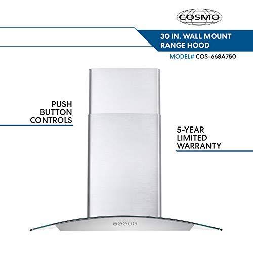 30x22 Wall Mount Range Hood with Glass, Stainless Steel A685706