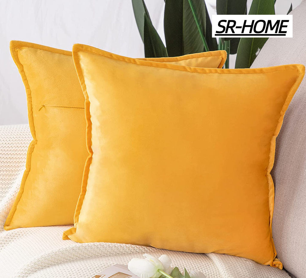 Set of 2 Velvet Square Throw Pillow Covers with Fringe Cushion Case L652132