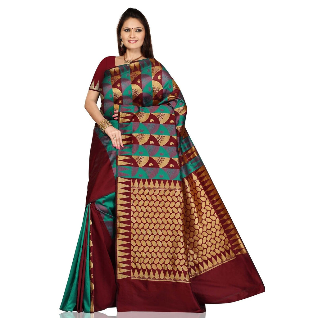 Turquoise Maroon Art Silk Sari Saree V12014