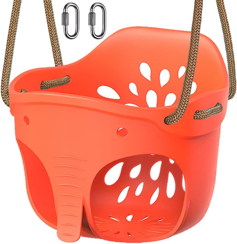 Orange-Red High Back Toddler Swing with Adjustable Rope C39906