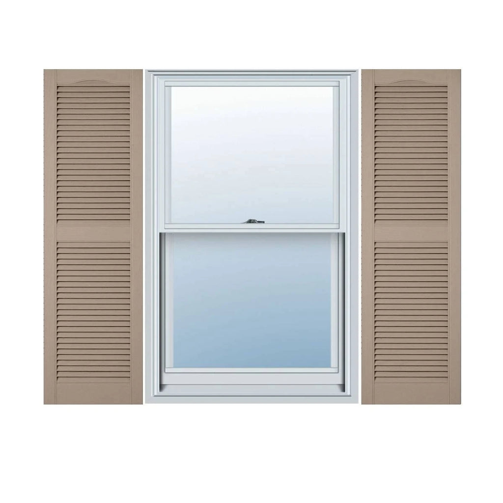 Custom Cathedral Top Center Mullion Open Louver Shutters with Shutter-Loks P706
