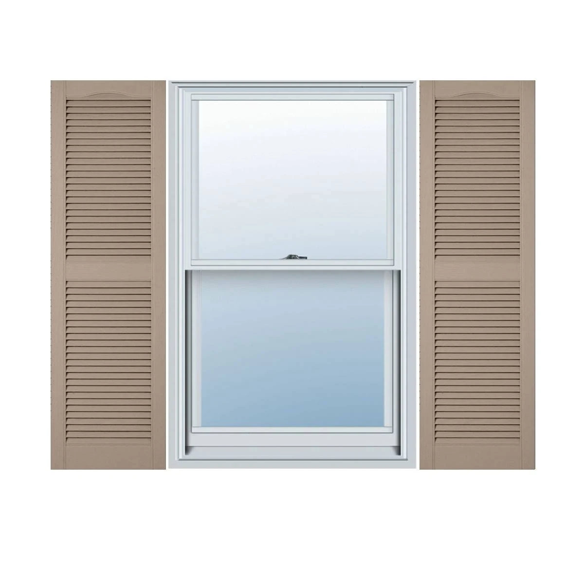 Custom Cathedral Top Center Mullion Open Louver Shutters with Shutter-Loks P706