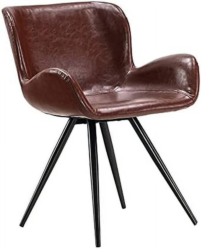 Upholstered Faux Leather Dining Chairs Set of 2 with Black Metal Legs I91082