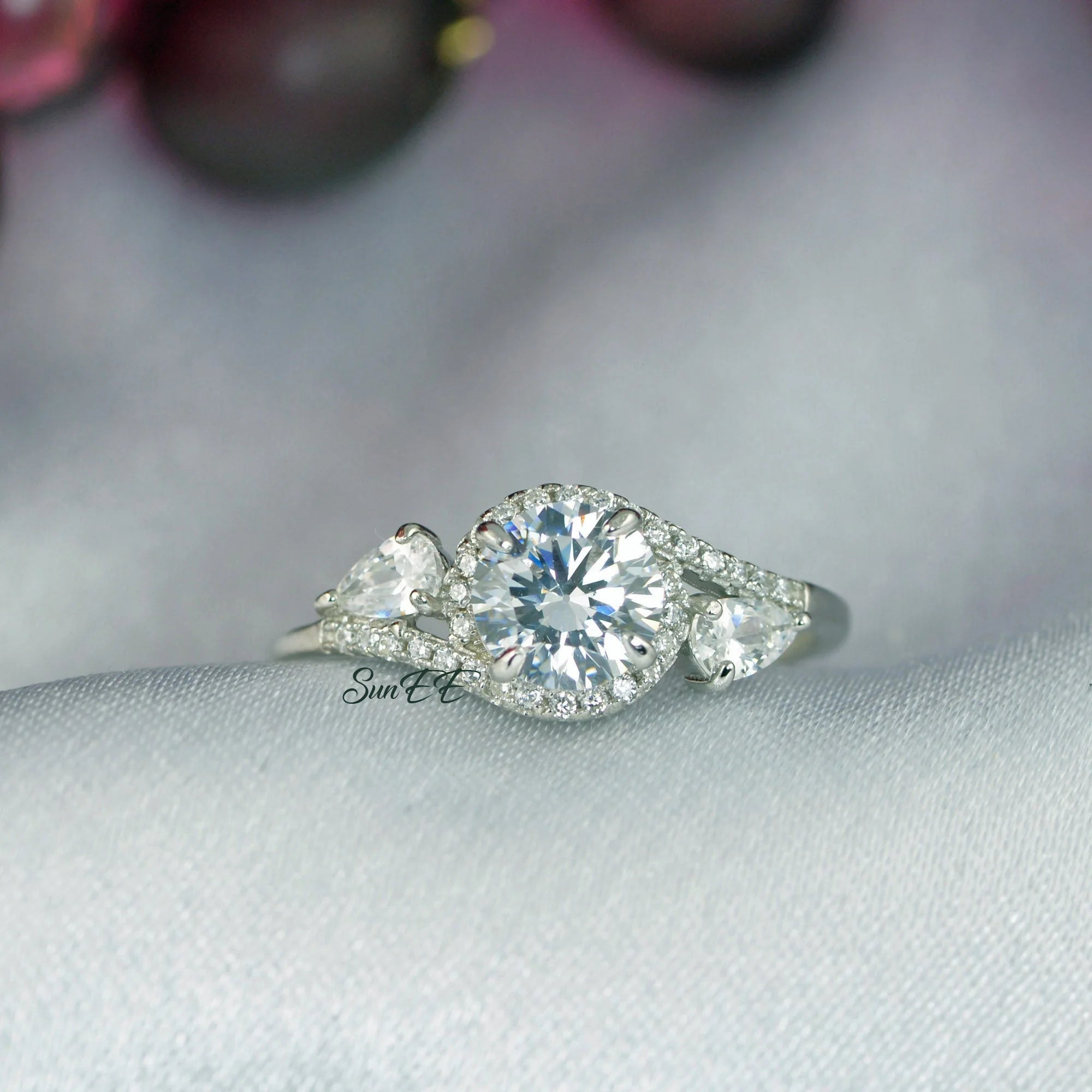 3.0ct Halo Pear Engagement Ring 925 Sterling Silver G968