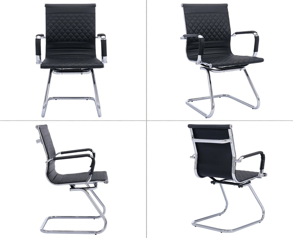 Black Faux Leather Office Guest Chair Set of 2 with Metal Sled Base I798750