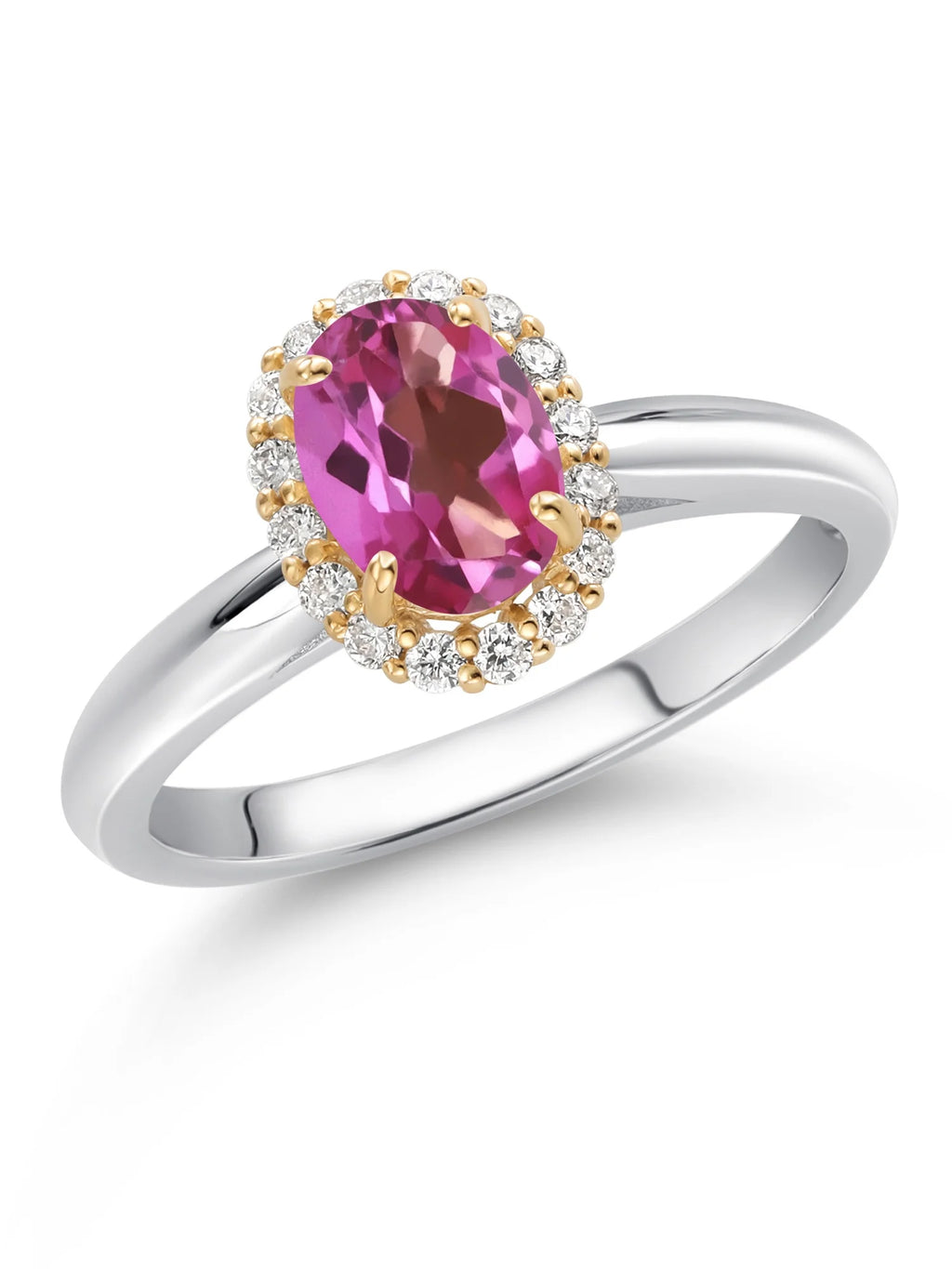925 Sterling Silver 10k Yellow Gold Pink Mystic Topaz White Lab Grown Diamond Halo Engagement Ring W990530