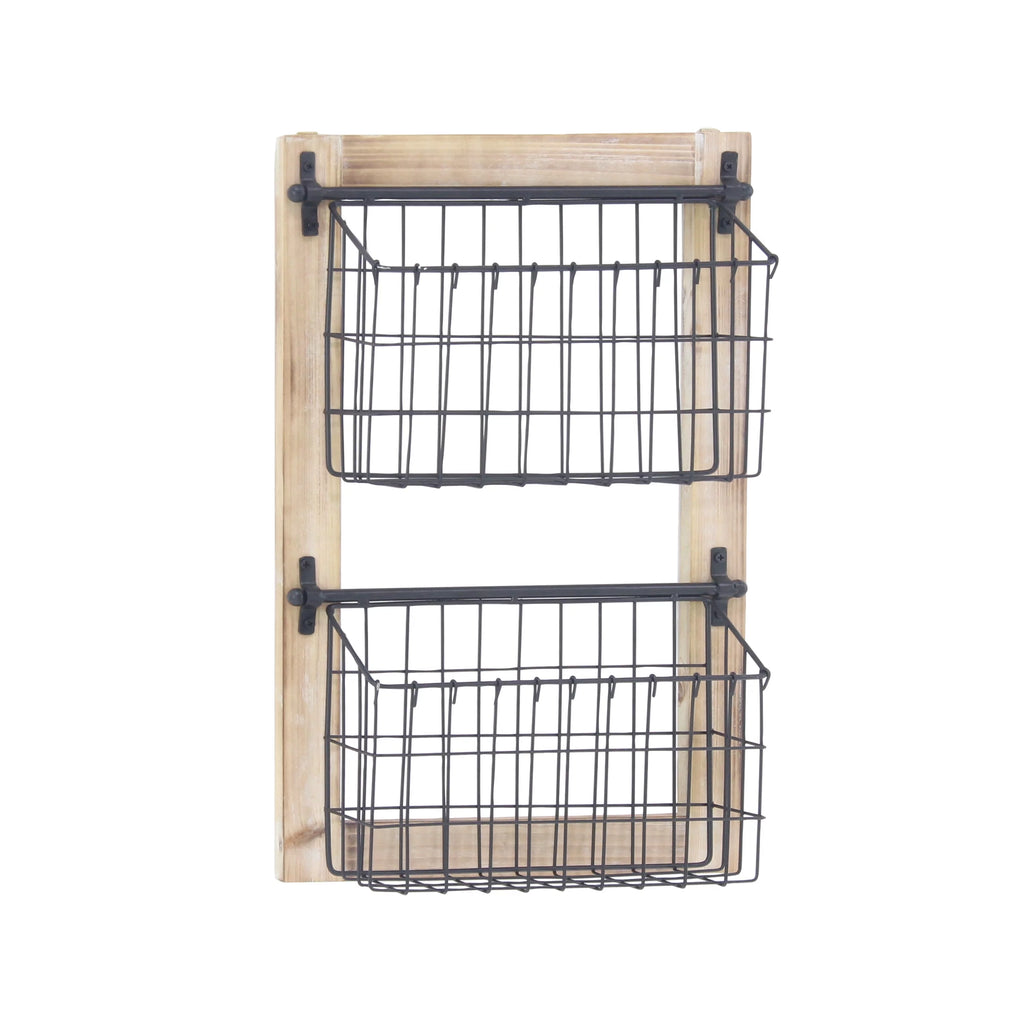 Black Metal 2 Slots Magazine Rack Holder with Suspended Baskets Q157