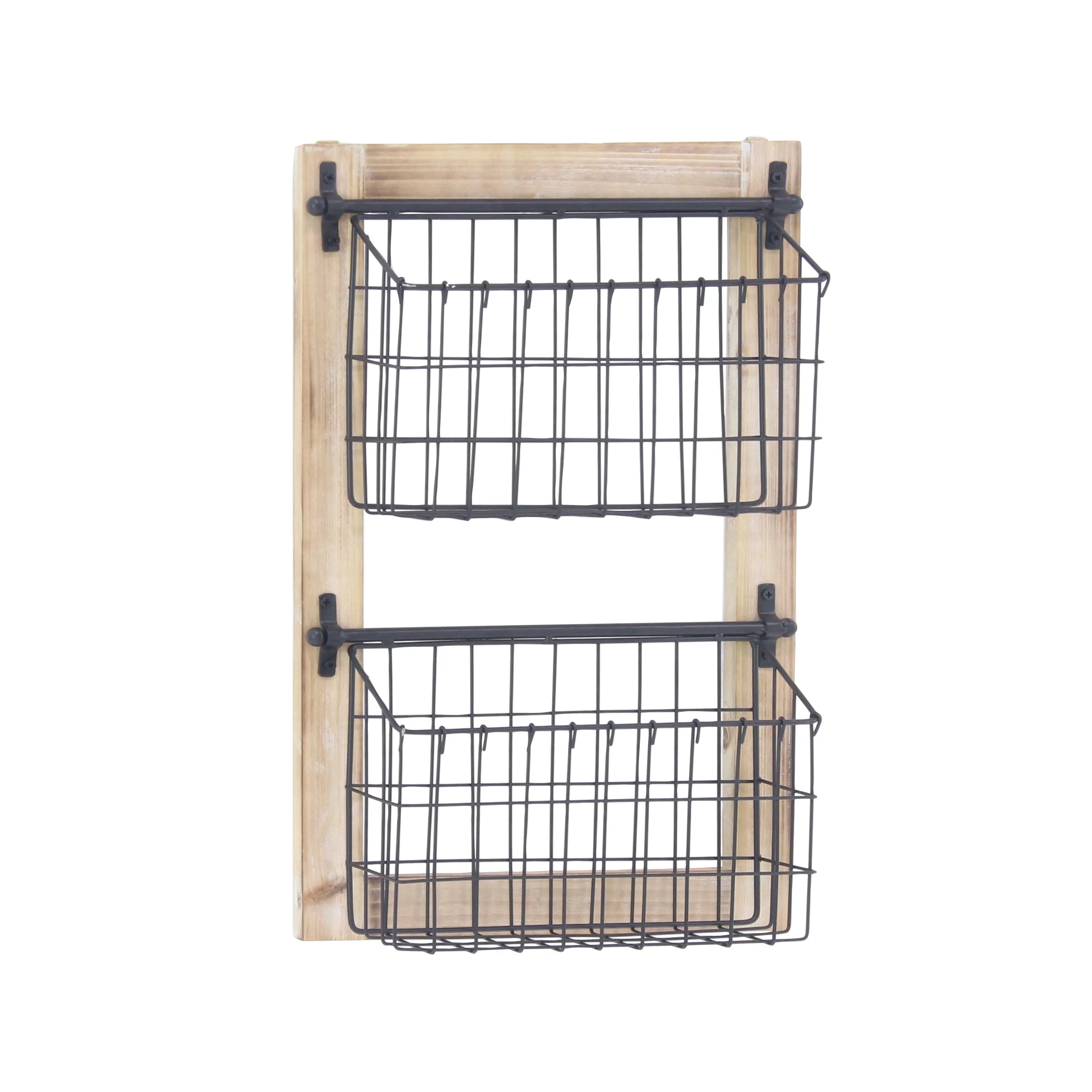 Black Metal 2 Slots Magazine Rack Holder with Suspended Baskets Q157