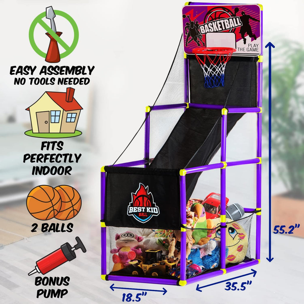 Purple Pack of 2 Indoor Arcade Basketball Hoop with 2 Basketballs and Air Pump V344329