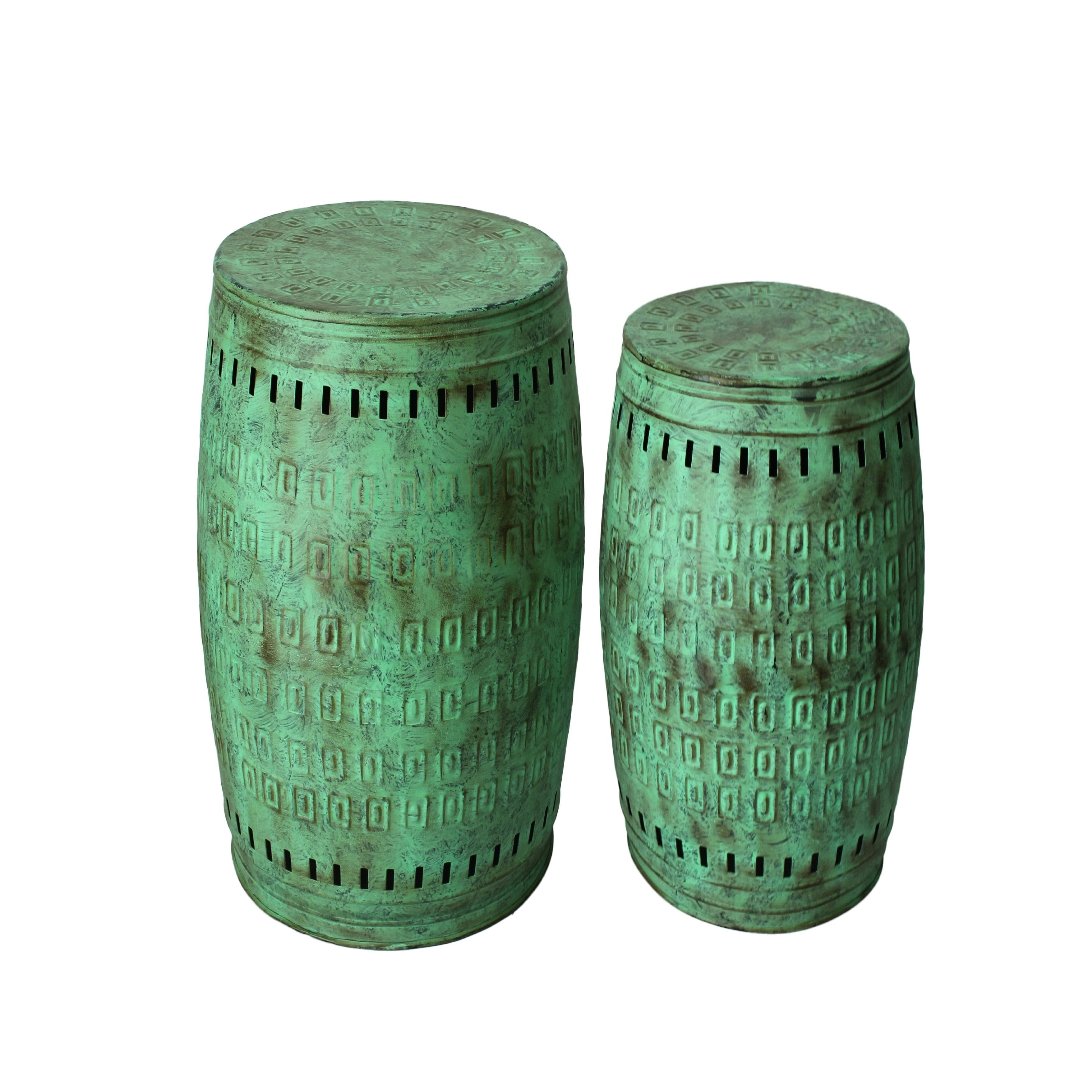 Green 2-Piece Metal Stool Set V45562