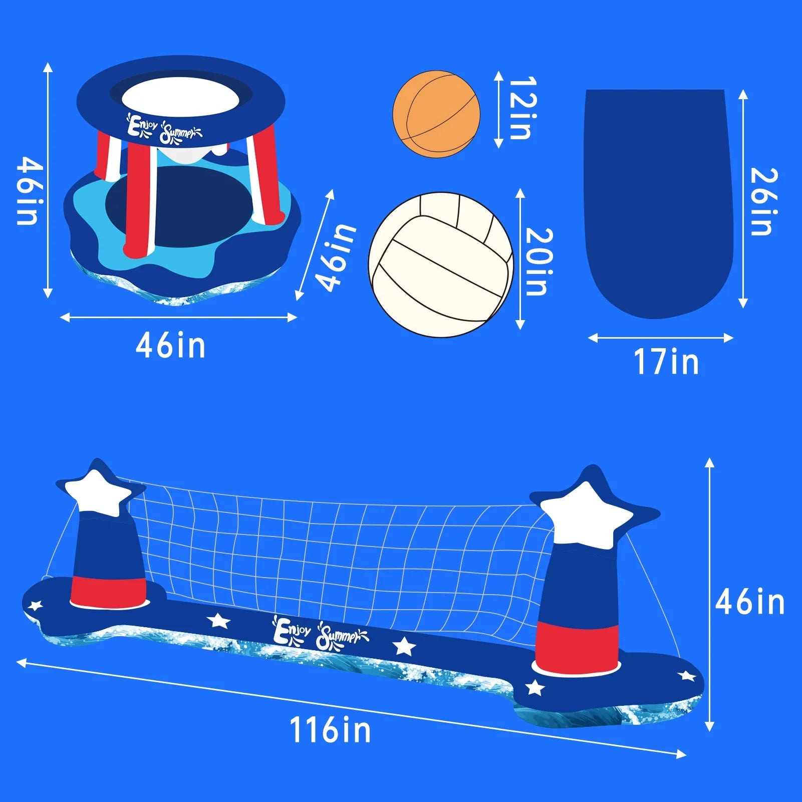 Inflatable Pool Volleyball Game Set with Basketball Hoops V1785