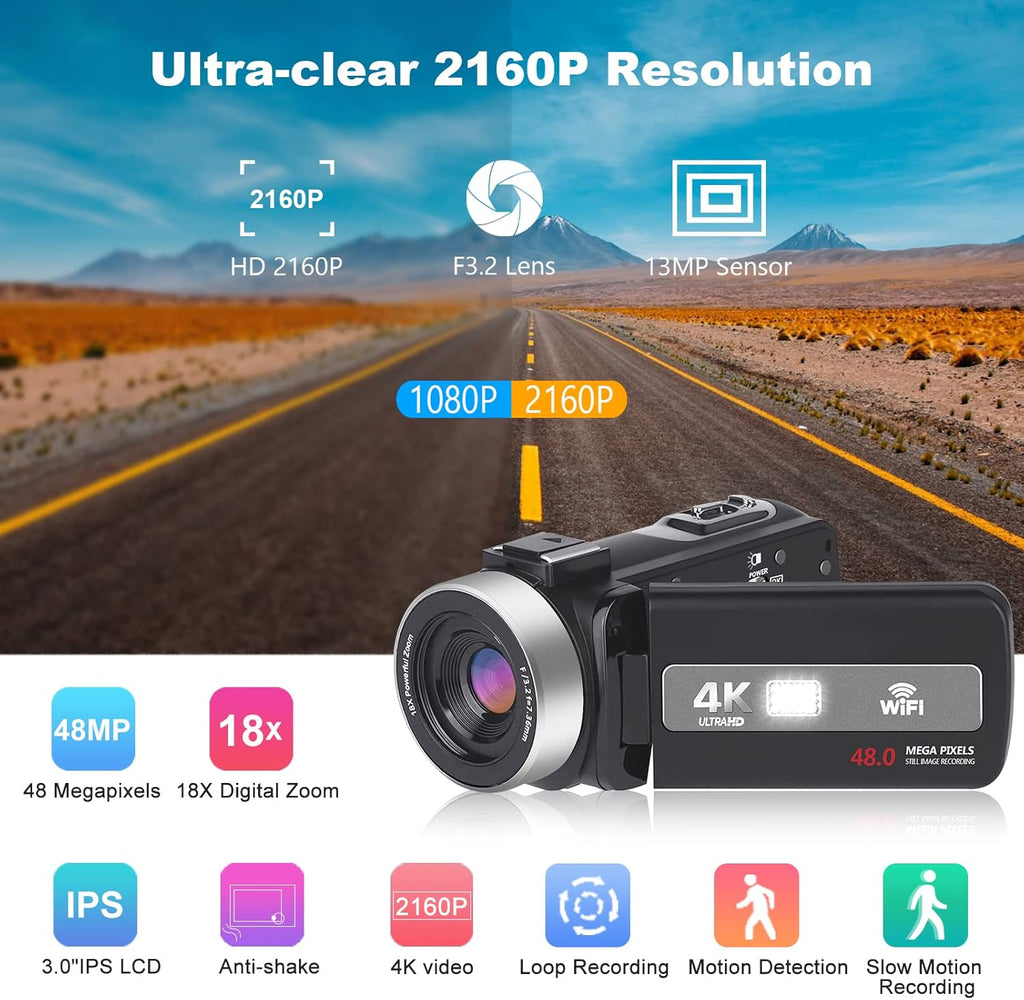 4k 60fps Video Camera with 18x Manual Zoom & IR Night Vision C517